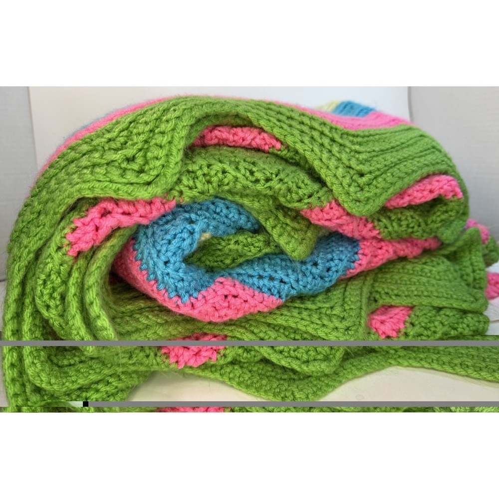 Vintage Chevron Zig Zag Afghan 60X58.5 Inches Bright Colors Throw Blanket
